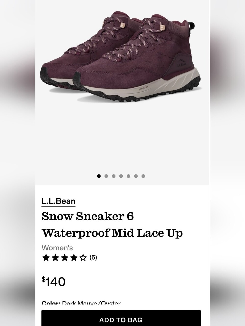 New In Box Women's L.L. Bean Snow Sneaker 6 in Mauve/Oys Sz 9.5